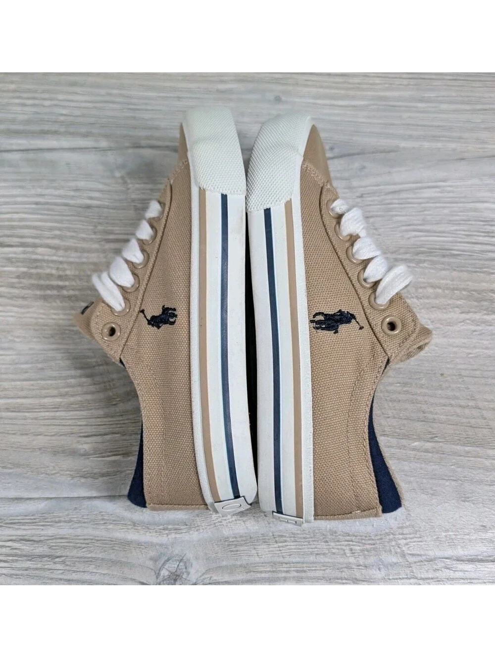 Polo Ralph Lauren Toddler 12 Tan Canvas Lace Up Sneakers Casual Shoes Kids Beige